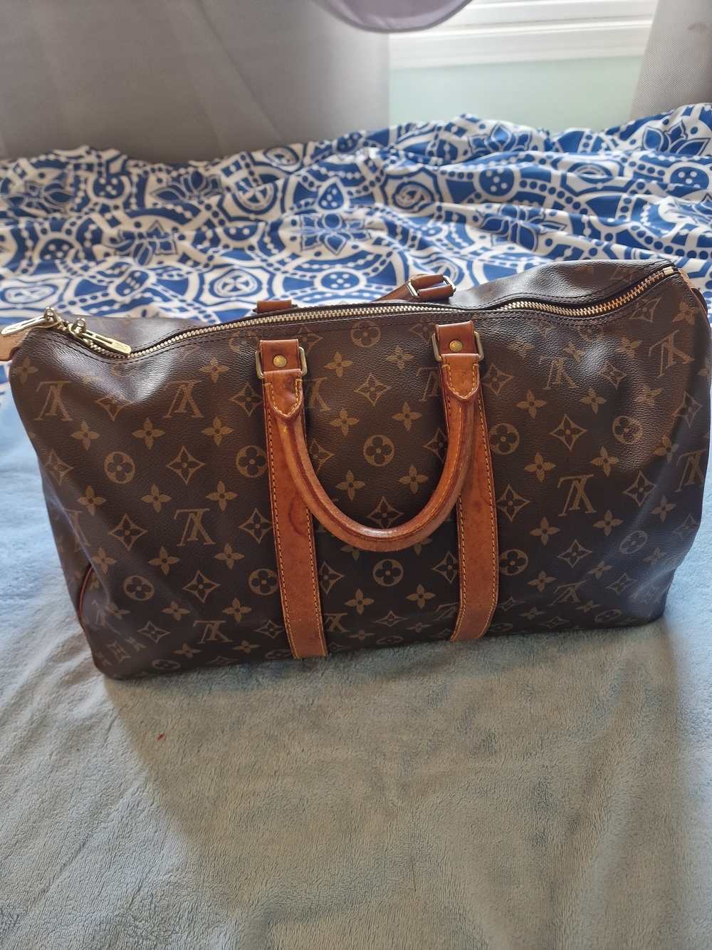 Authentic Louis Vuitton Brown Monogram Travel Duffle/ Speedy 45